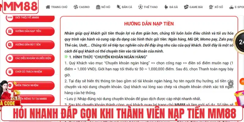 Hỏi nhanh đáp gọn khi thành viên nạp tiền MM88