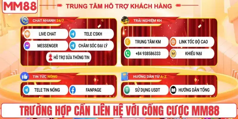 Trường hợp cần liên hệ với cổng cược MM88